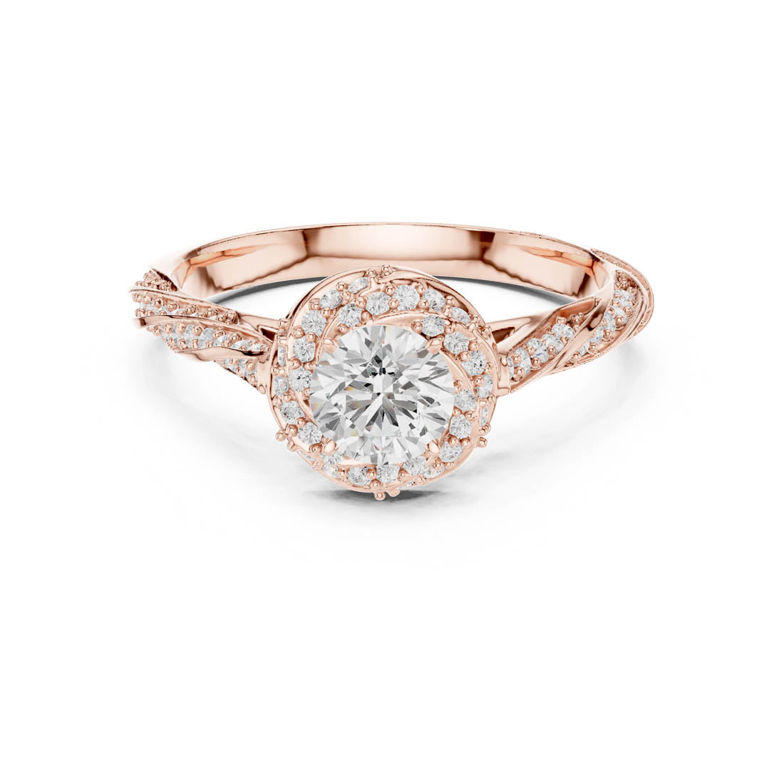 1.15 Ct. Diamond Solitaire with Twisted Rosette Halo and Diamond-Set Twisted Band (LR-0260) 7