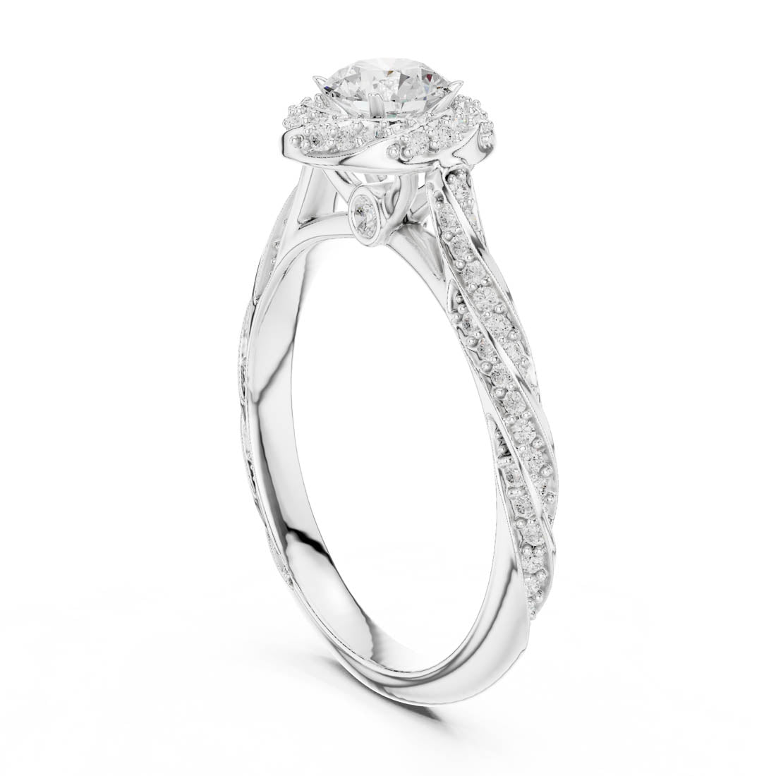1.15 Ct. Diamond Solitaire with Twisted Rosette Halo and Diamond-Set Twisted Band (LR-0260) 10