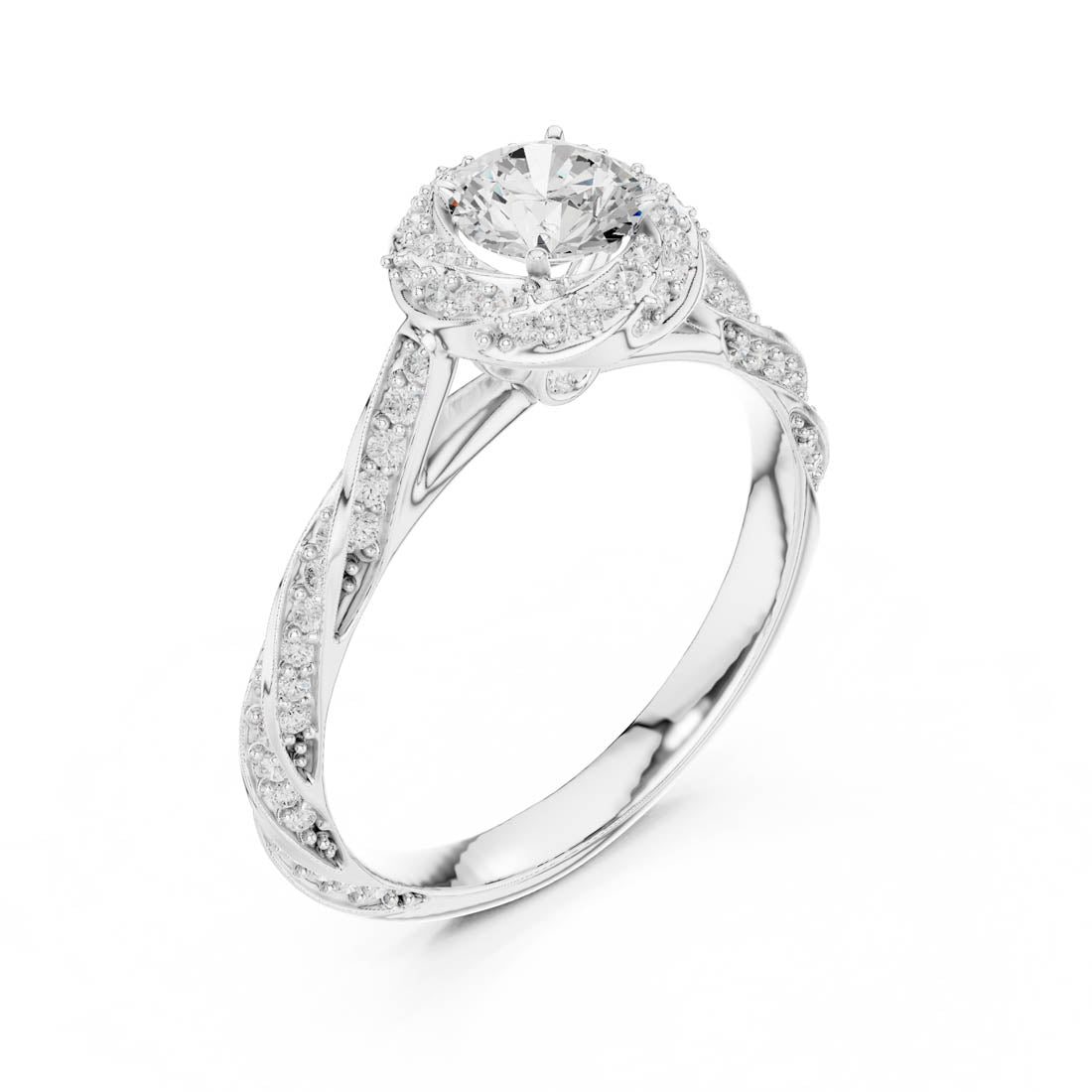 1.15 Ct. Diamond Solitaire with Twisted Rosette Halo and Diamond-Set Twisted Band (LR-0260) 6