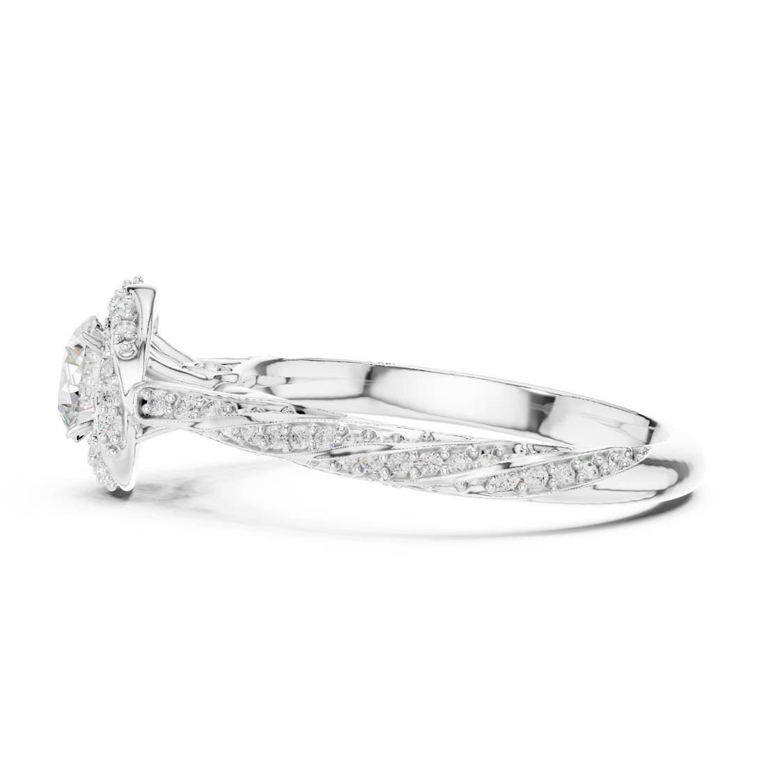 1.15 Ct. Diamond Solitaire with Twisted Rosette Halo and Diamond-Set Twisted Band (LR-0260) 12