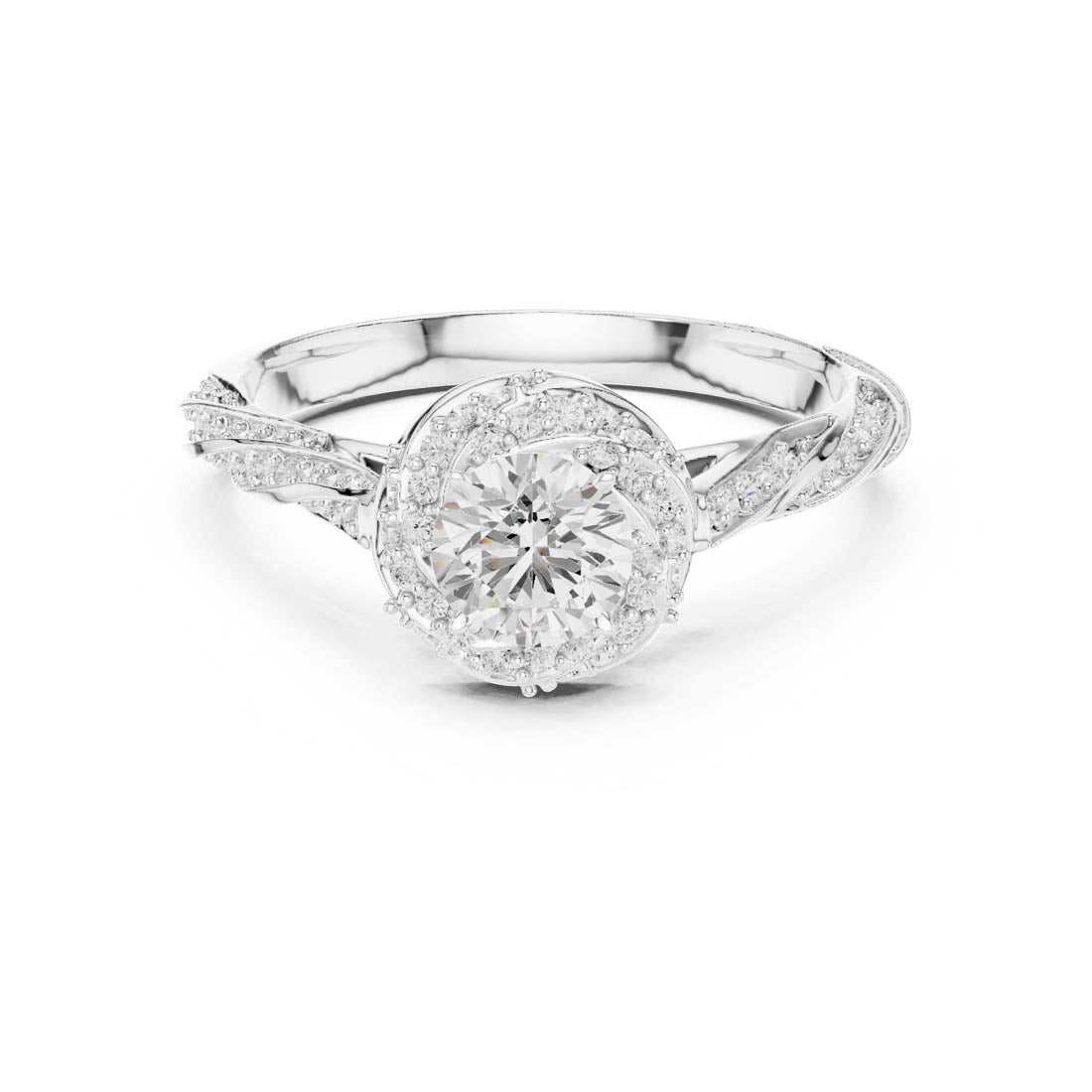 1.15 Ct. Diamond Solitaire with Twisted Rosette Halo and Diamond-Set Twisted Band (LR-0260)