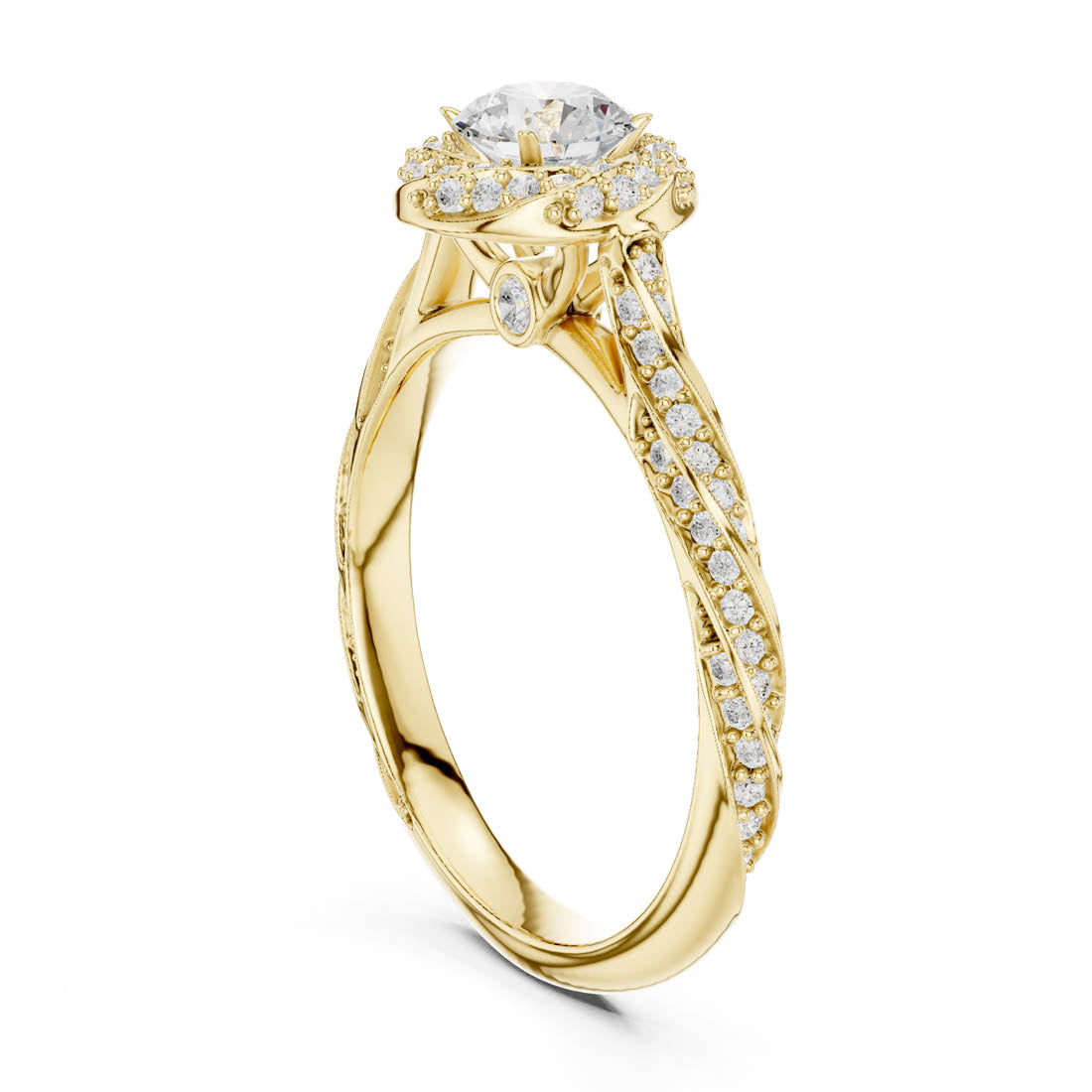1.15 Ct. Diamond Solitaire with Twisted Rosette Halo and Diamond-Set Twisted Band (LR-0260) 3