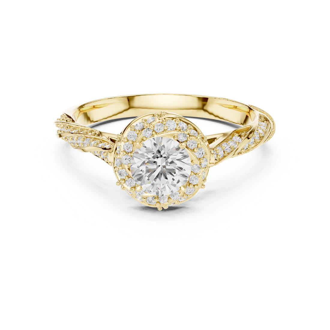 1.15 Ct. Diamond Solitaire with Twisted Rosette Halo and Diamond-Set Twisted Band (LR-0260) 5