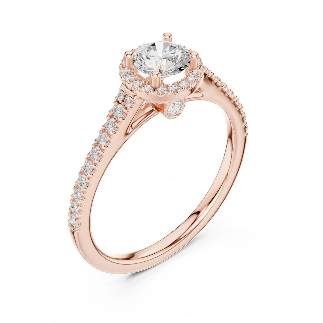 .84 Ct. Round Diamond Solitaire with Round Halo and Pavé-Set Band (LR-0265) 8