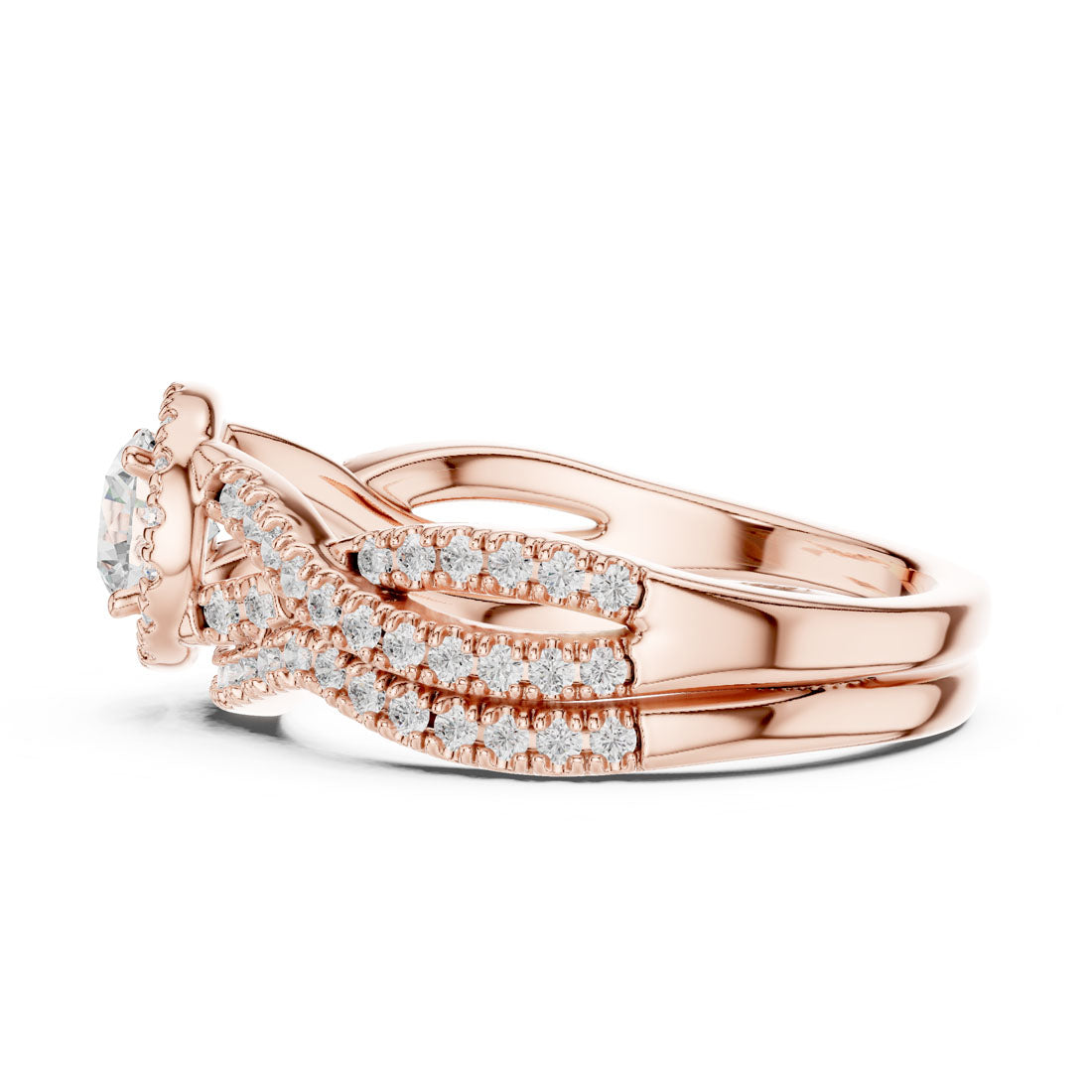1.24 Ct. Round Diamond Solitaire Set with Round Halo and Triple-Row Twisted Bridal Set (LR-0268) 11