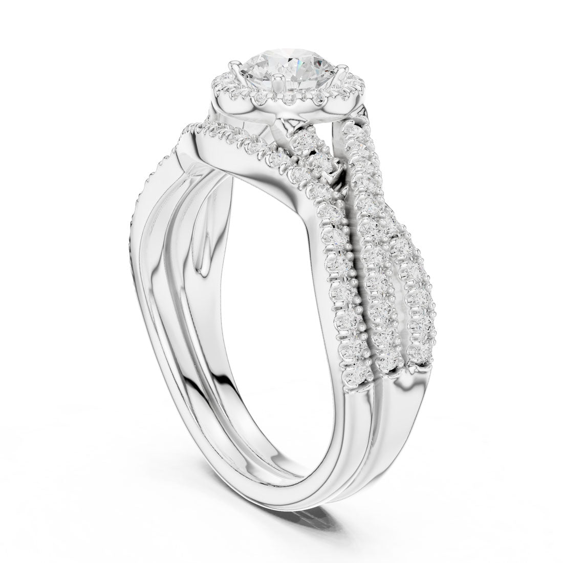 1.24 Ct. Round Diamond Solitaire Set with Round Halo and Triple-Row Twisted Bridal Set (LR-0268) 10