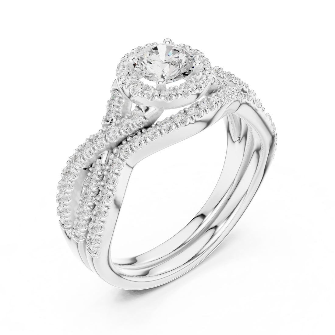 1.24 Ct. Round Diamond Solitaire Set with Round Halo and Triple-Row Twisted Bridal Set (LR-0268) 6