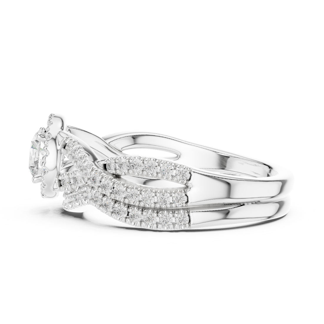 1.24 Ct. Round Diamond Solitaire Set with Round Halo and Triple-Row Twisted Bridal Set (LR-0268) 12
