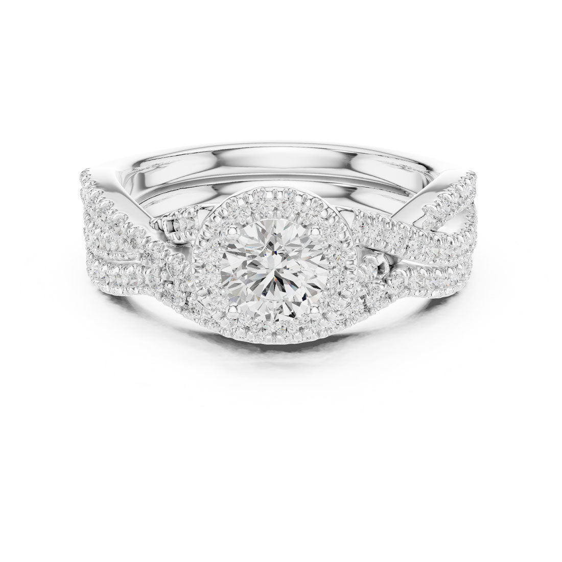 1.24 Ct. Round Diamond Solitaire Set with Round Halo and Triple-Row Twisted Bridal Set (LR-0268) 5