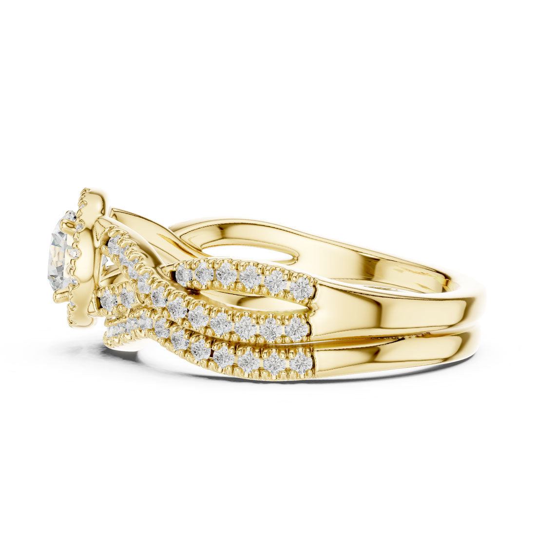 1.24 Ct. Round Diamond Solitaire Set with Round Halo and Triple-Row Twisted Bridal Set (LR-0268) 4