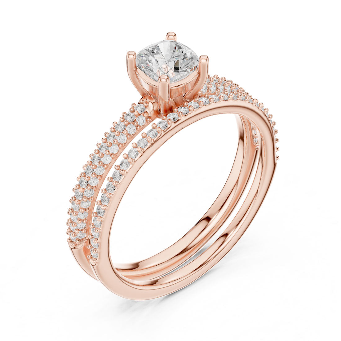 1.02 Ct. Cushion Cut Engagement Set with Triple-Row Pavé Bridal Set with an Eternity Band (LR-0276) 6