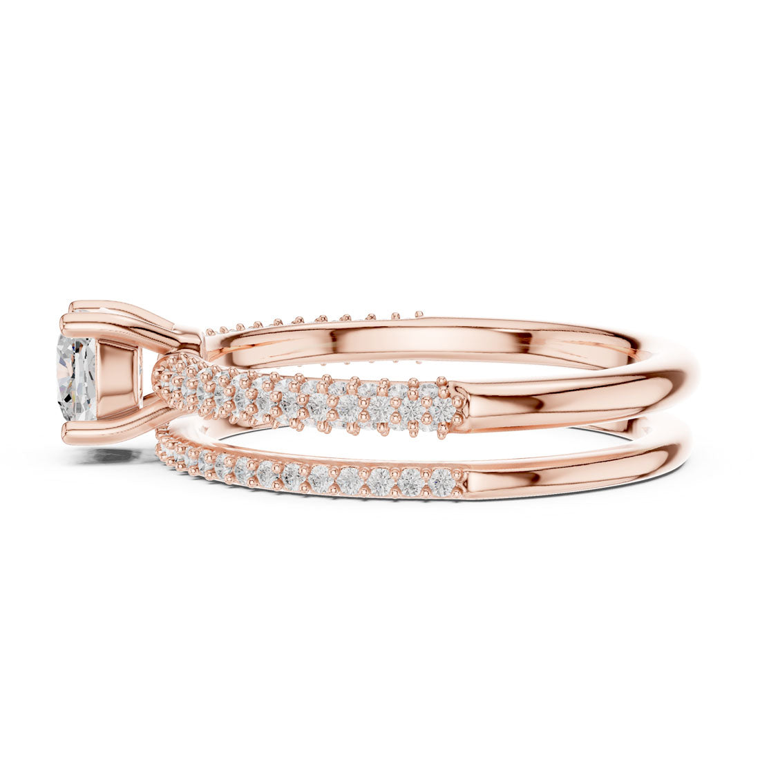 1.02 Ct. Cushion Cut Engagement Set with Triple-Row Pavé Bridal Set with an Eternity Band (LR-0276) 9