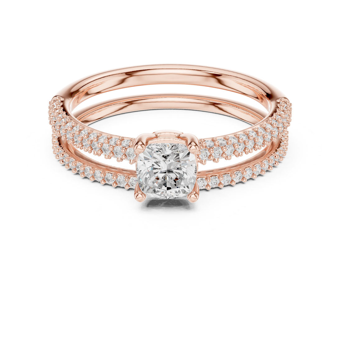 1.02 Ct. Cushion Cut Engagement Set with Triple-Row Pavé Bridal Set with an Eternity Band (LR-0276) 7