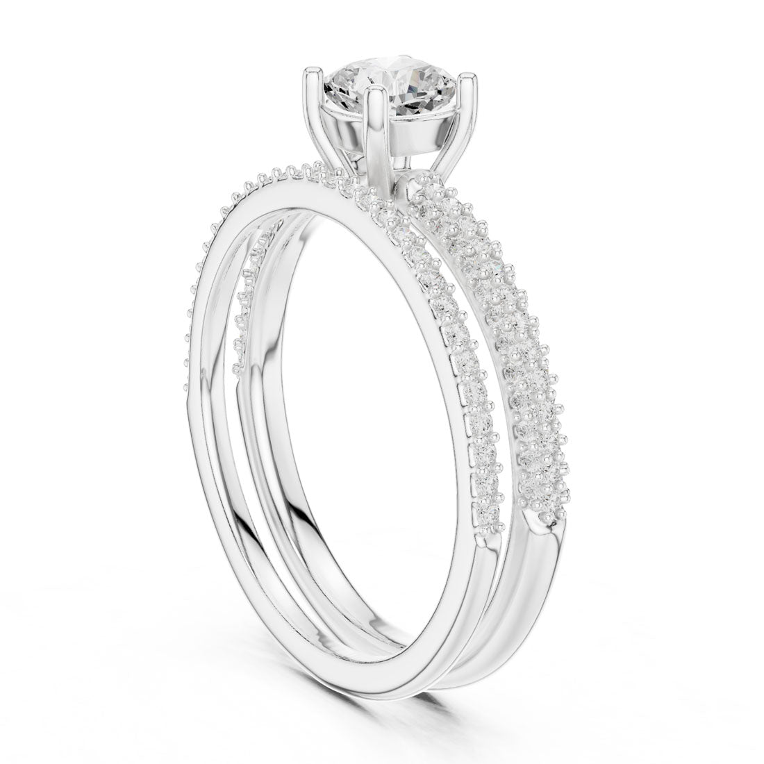 1.02 Ct. Cushion Cut Engagement Set with Triple-Row Pavé Bridal Set with an Eternity Band (LR-0276) 10