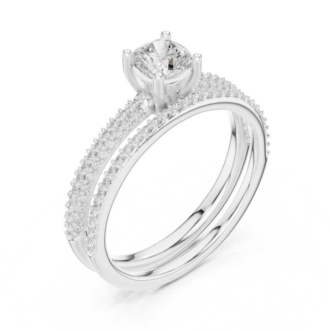 1.02 Ct. Cushion Cut Engagement Set with Triple-Row Pavé Bridal Set with an Eternity Band (LR-0276) 11