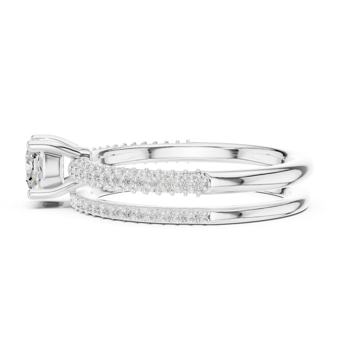 1.02 Ct. Cushion Cut Engagement Set with Triple-Row Pavé Bridal Set with an Eternity Band (LR-0276) 12