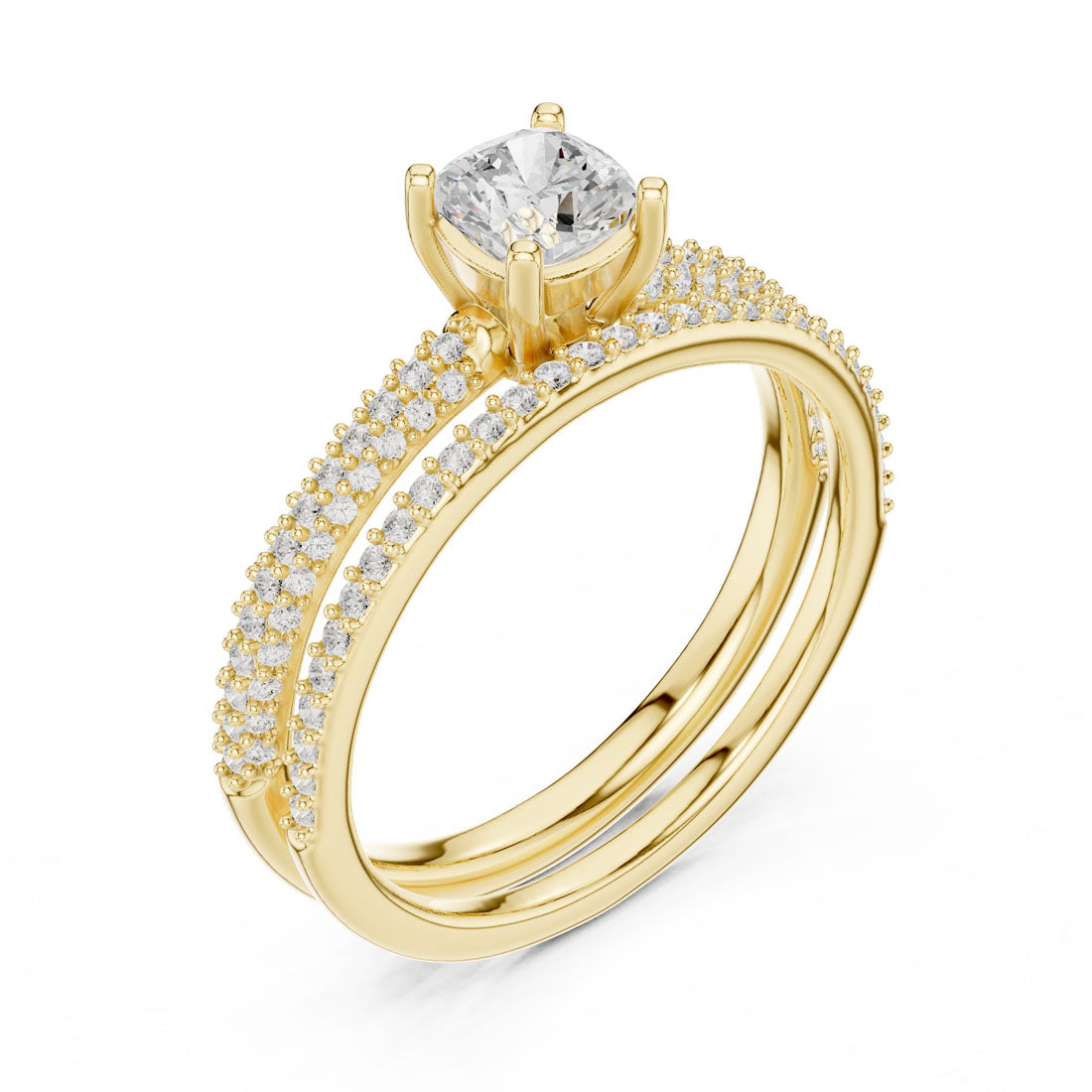 1.02 Ct. Cushion Cut Engagement Set with Triple-Row Pavé Bridal Set with an Eternity Band (LR-0276)