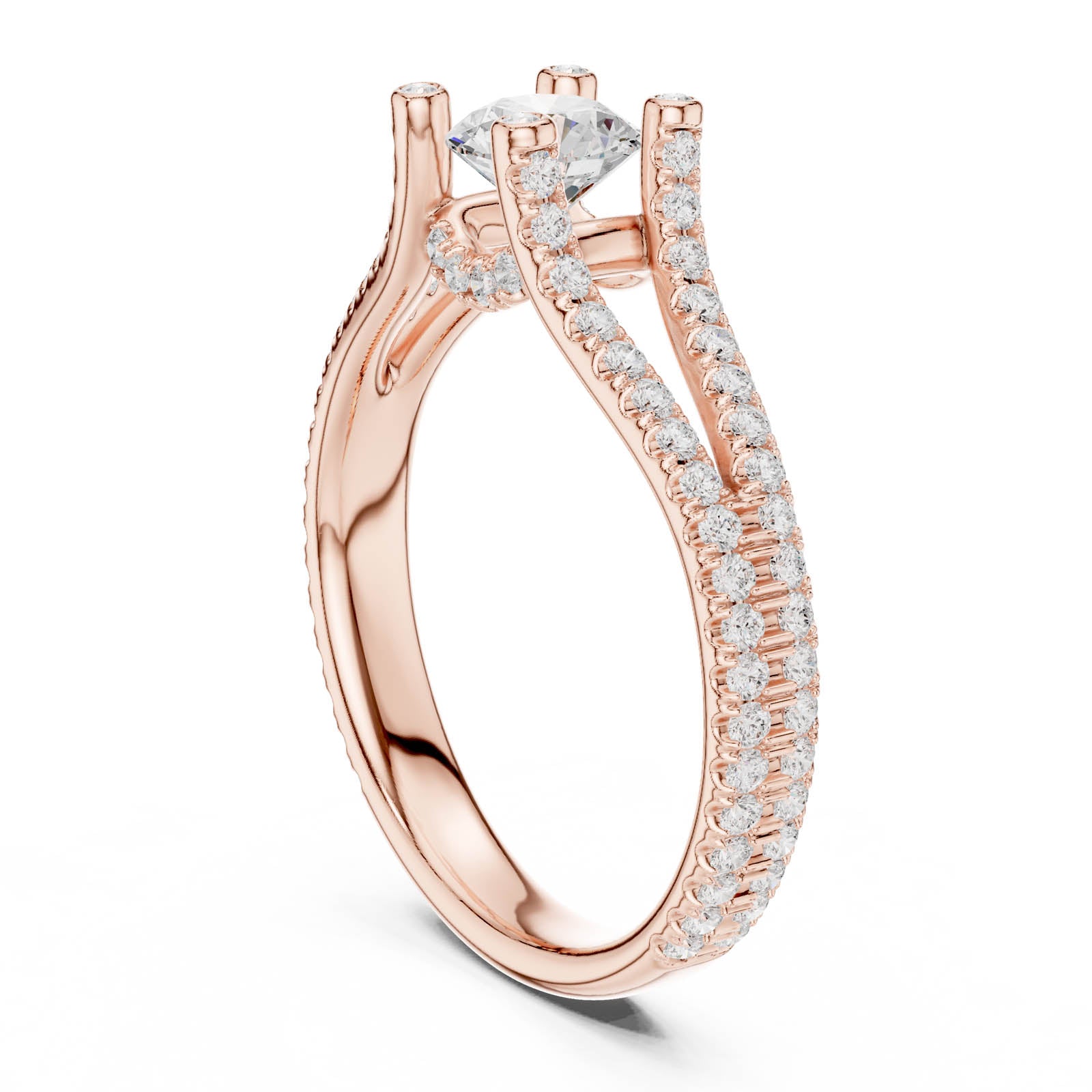 1.29 Ct. Round Diamond Split Shank Ring with Hidden Halo and Pavé Accents (LR-0295) 12