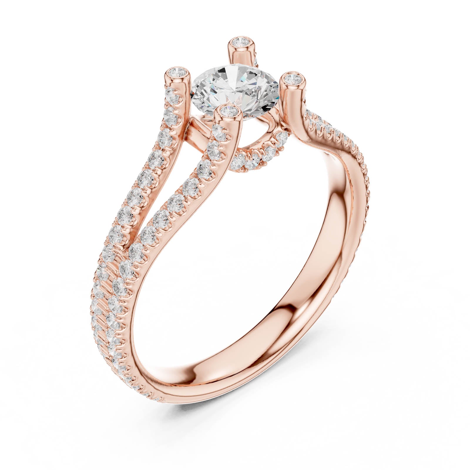 1.29 Ct. Round Diamond Split Shank Ring with Hidden Halo and Pavé Accents (LR-0295) 6