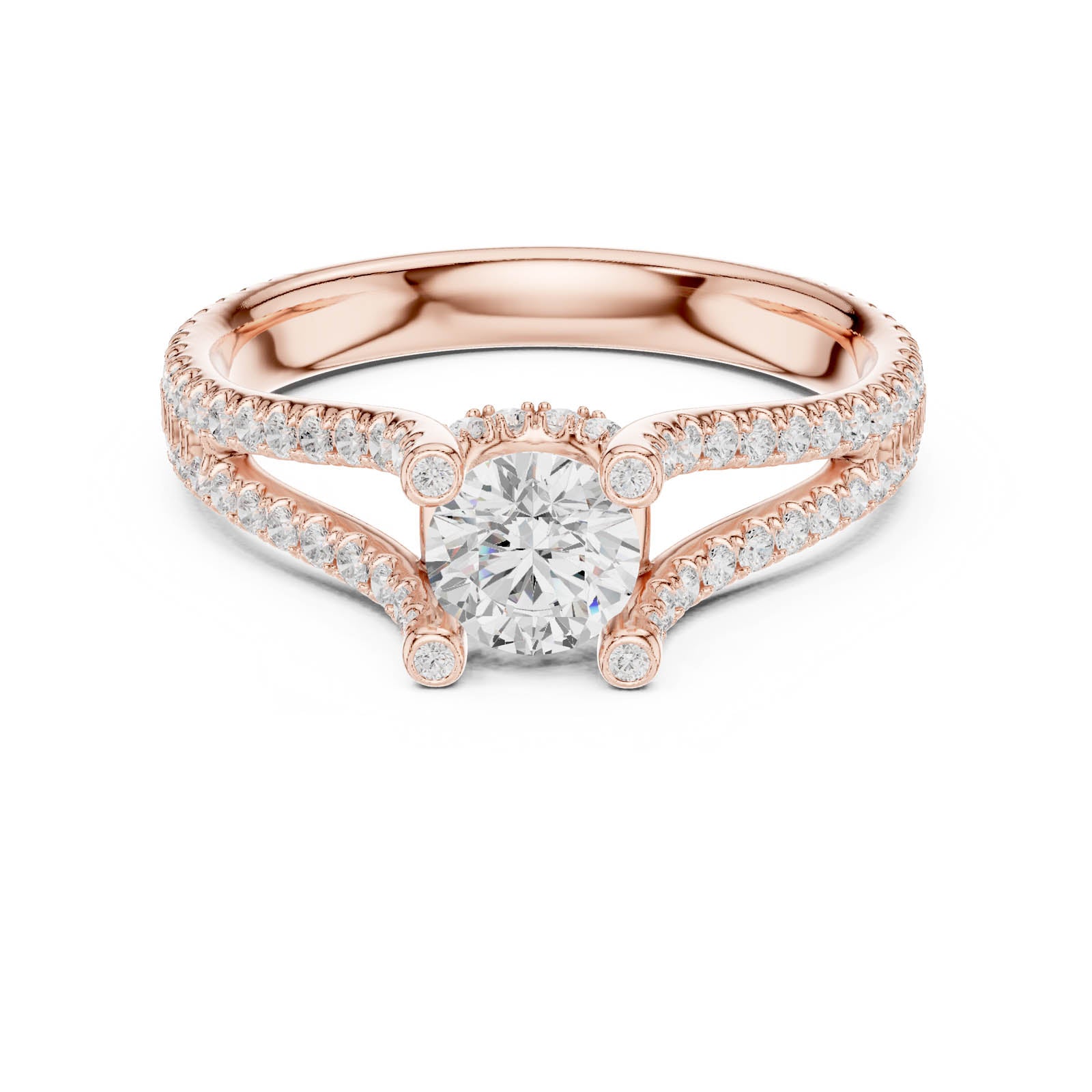 1.29 Ct. Round Diamond Split Shank Ring with Hidden Halo and Pavé Accents (LR-0295) 9