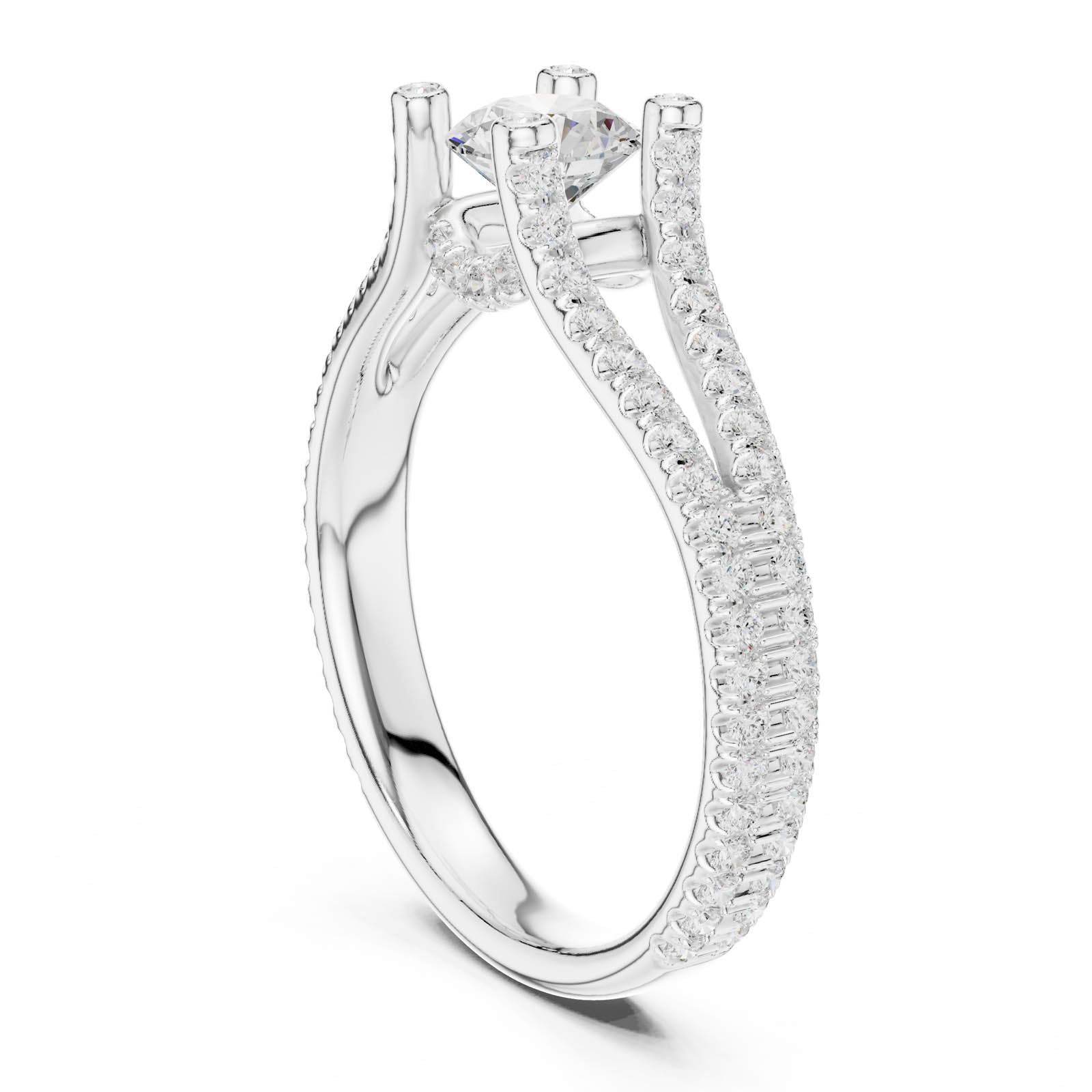 1.29 Ct. Round Diamond Split Shank Ring with Hidden Halo and Pavé Accents (LR-0295) 4