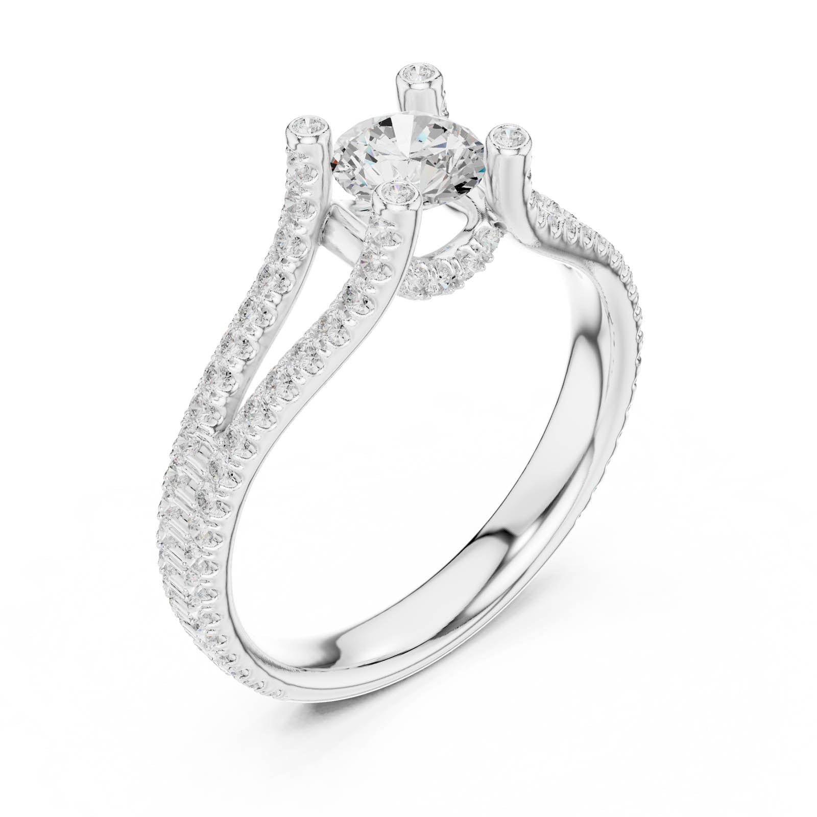 1.29 Ct. Round Diamond Split Shank Ring with Hidden Halo and Pavé Accents (LR-0295) 10