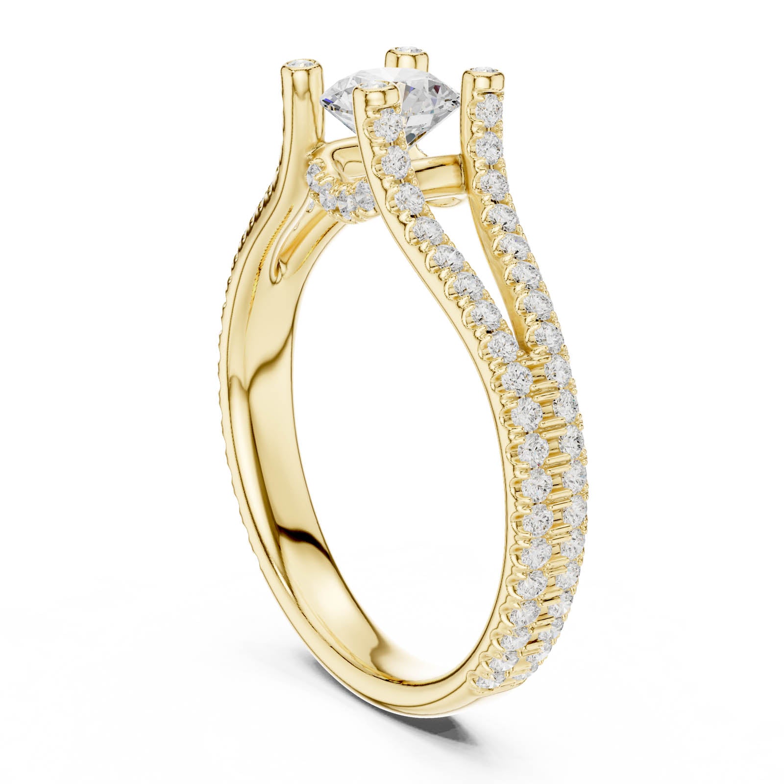 1.29 Ct. Round Diamond Split Shank Ring with Hidden Halo and Pavé Accents (LR-0295) 8