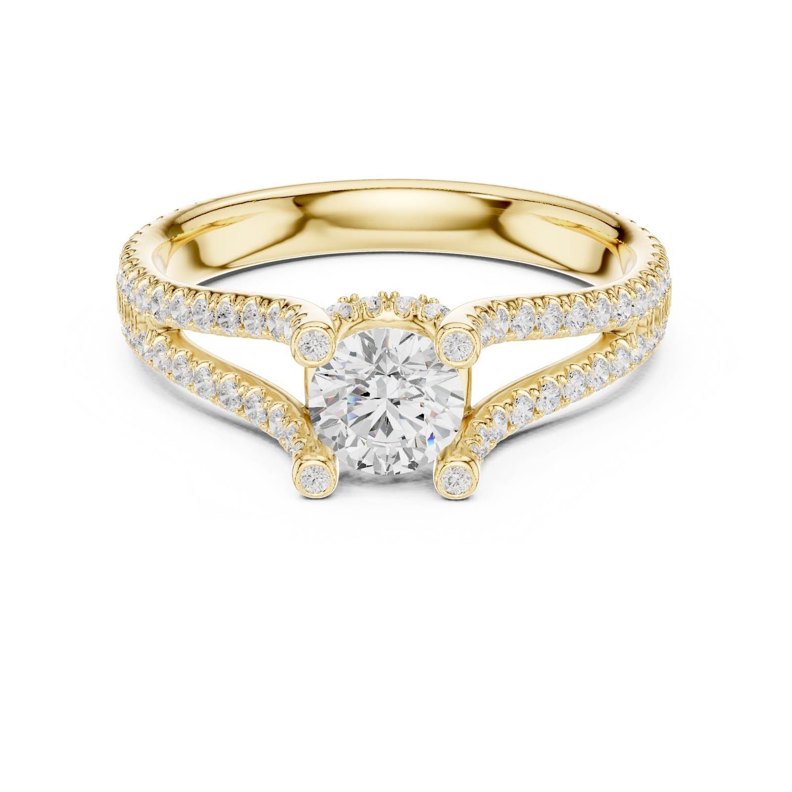 1.29 Ct. Round Diamond Split Shank Ring with Hidden Halo and Pavé Accents (LR-0295) 5