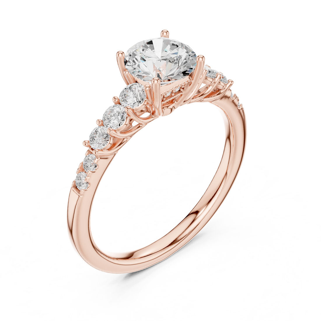 1.40 Ct. Round Diamond Engagement Ring with Graduated Side Stones and Hidden Halo (LR-0300) 8