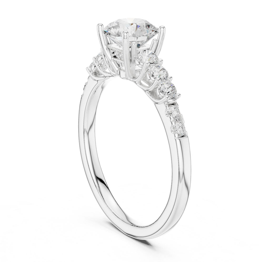 1.40 Ct. Round Diamond Engagement Ring with Graduated Side Stones and Hidden Halo (LR-0300) 9