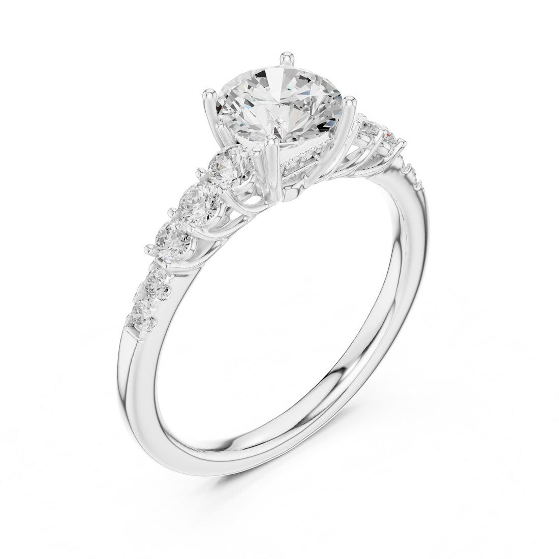 1.40 Ct. Round Diamond Engagement Ring with Graduated Side Stones and Hidden Halo (LR-0300) 6