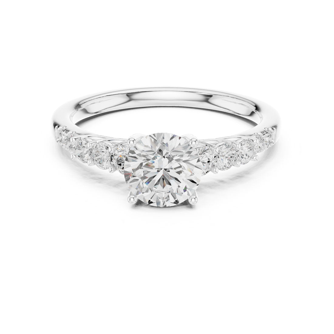 1.40 Ct. Round Diamond Engagement Ring with Graduated Side Stones and Hidden Halo (LR-0300)