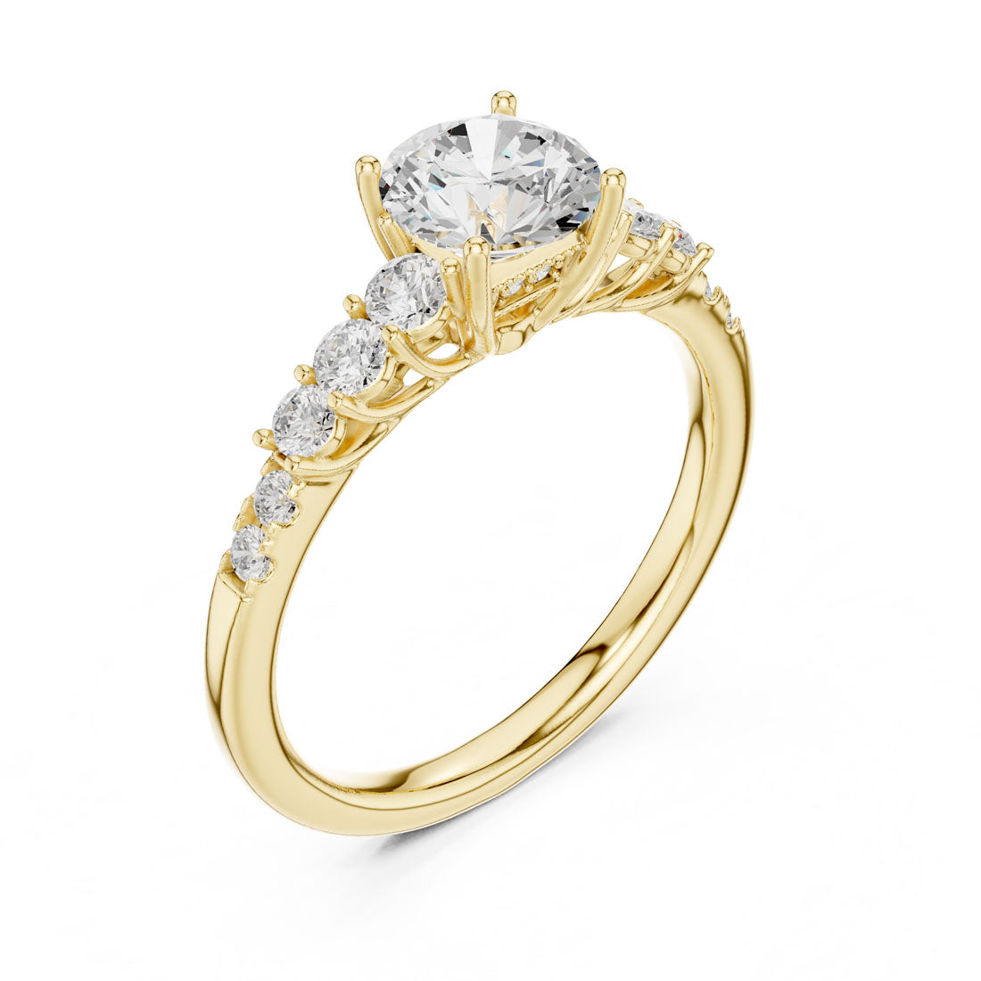 1.40 Ct. Round Diamond Engagement Ring with Graduated Side Stones and Hidden Halo (LR-0300)