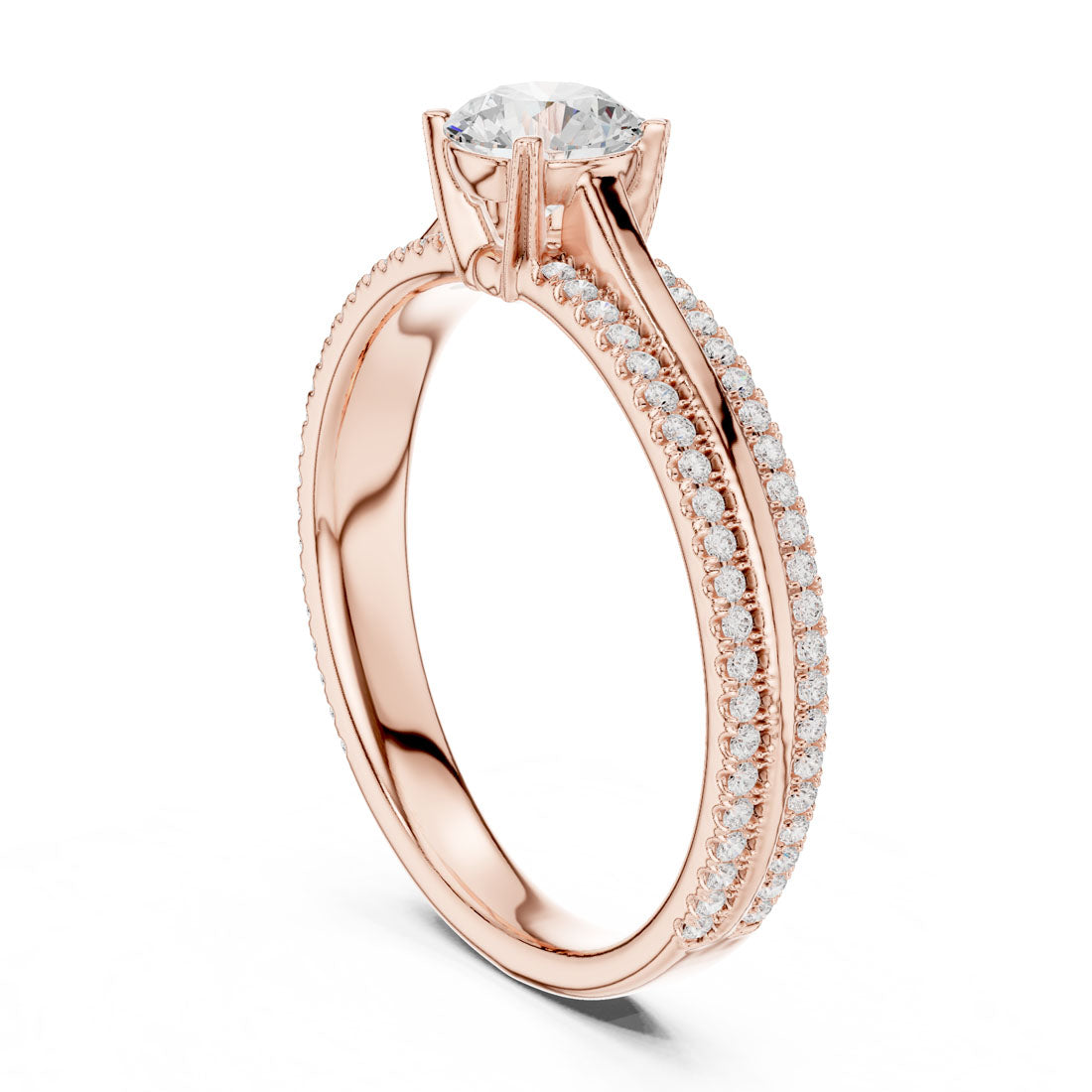 .95 Ct. Round Diamond Solitaire Ring with Double Pavé Band (LR-0310) 9
