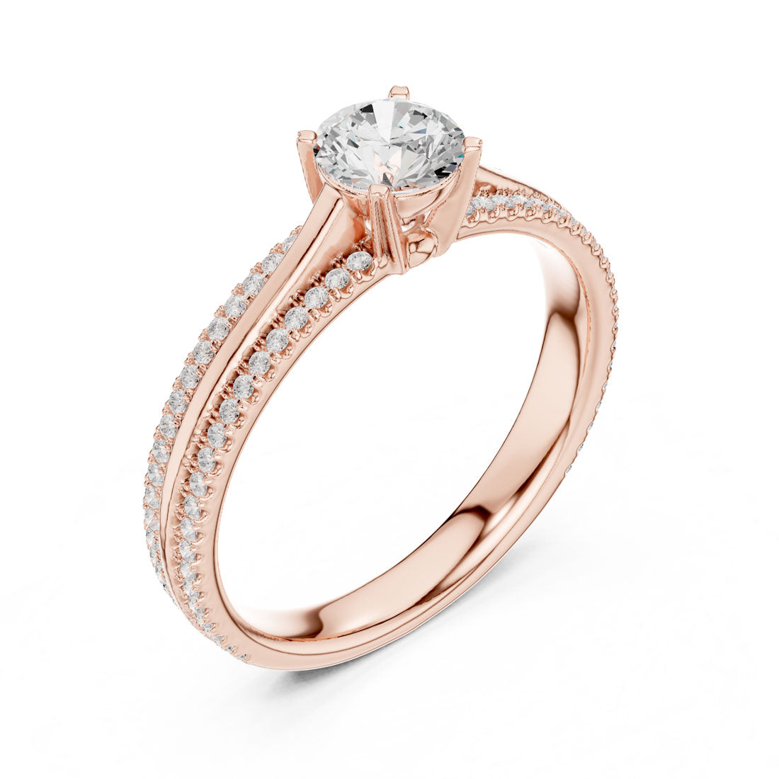 .95 Ct. Round Diamond Solitaire Ring with Double Pavé Band (LR-0310) 8
