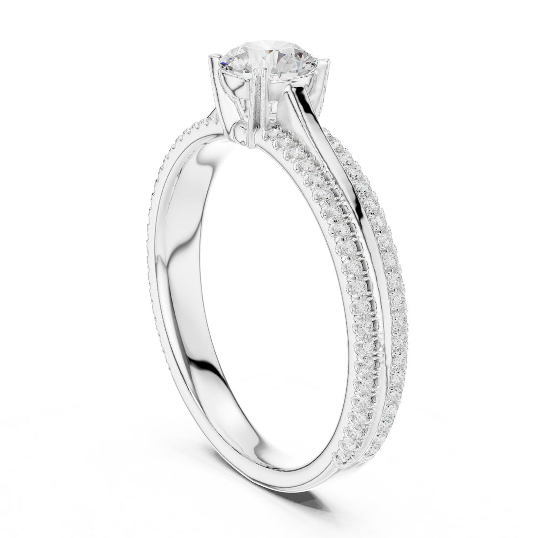 .95 Ct. Round Diamond Solitaire Ring with Double Pavé Band (LR-0310) 10