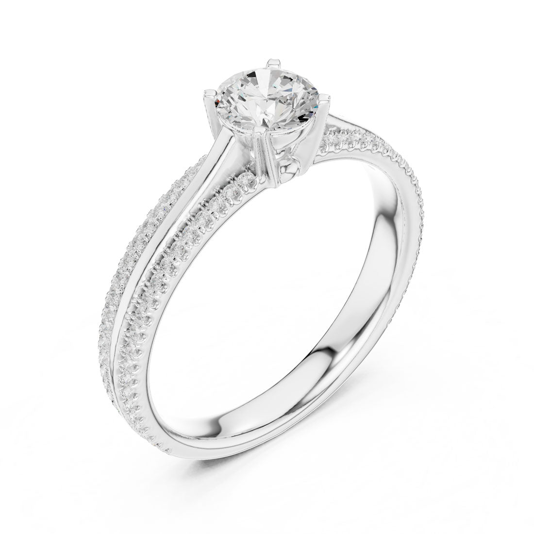 .95 Ct. Round Diamond Solitaire Ring with Double Pavé Band (LR-0310) 6