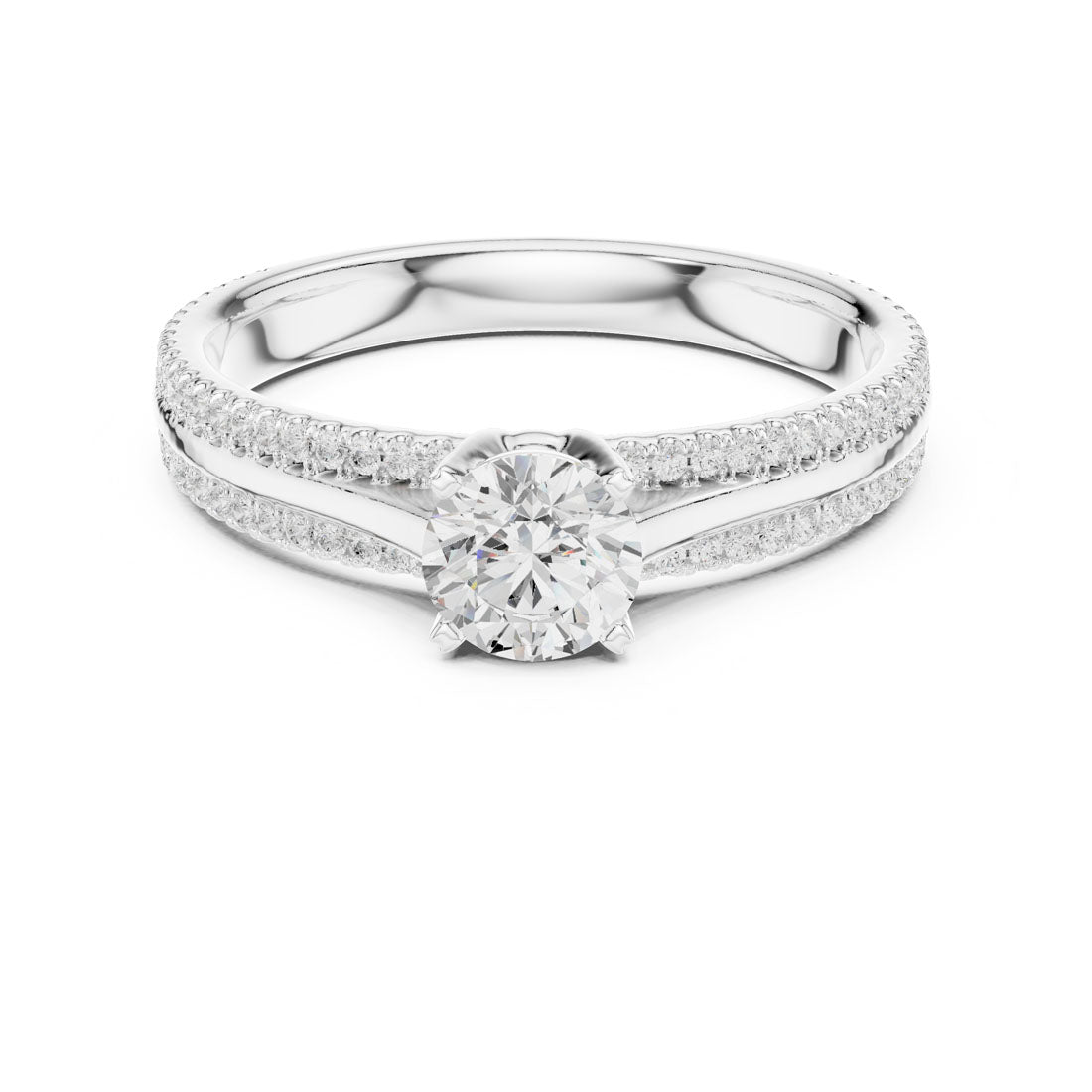 .95 Ct. Round Diamond Solitaire Ring with Double Pavé Band (LR-0310)