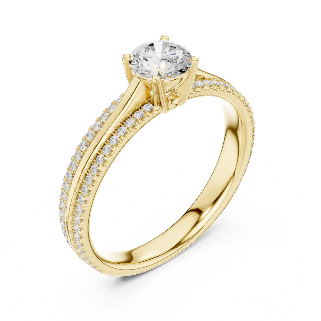 .95 Ct. Round Diamond Solitaire Ring with Double Pavé Band (LR-0310)