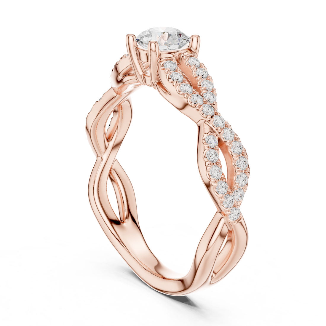 .82 Ct. Round Diamond Solitaire Ring with Twisted Pavé Band (LR-0316) 8