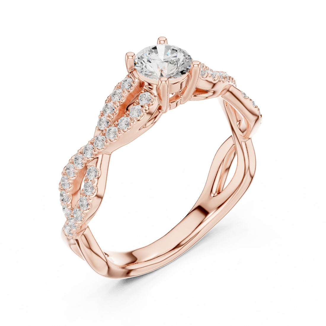 .82 Ct. Round Diamond Solitaire Ring with Twisted Pavé Band (LR-0316) 6