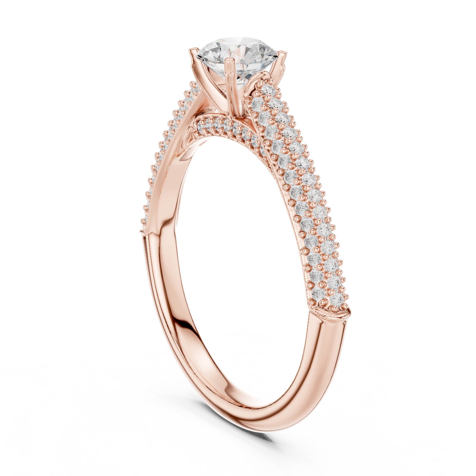 1.07 Ct. Round Diamond Pavé Ring with Tapered Shoulders (LR-0317) 12