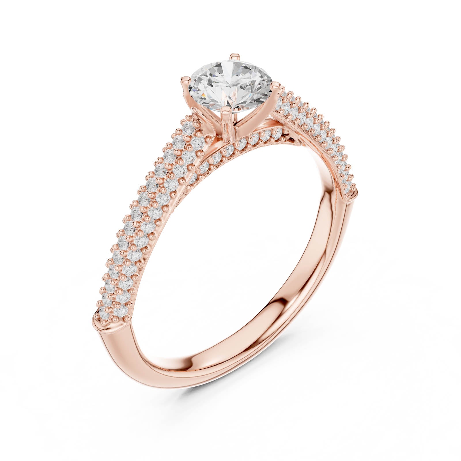1.07 Ct. Round Diamond Pavé Ring with Tapered Shoulders (LR-0317) 6