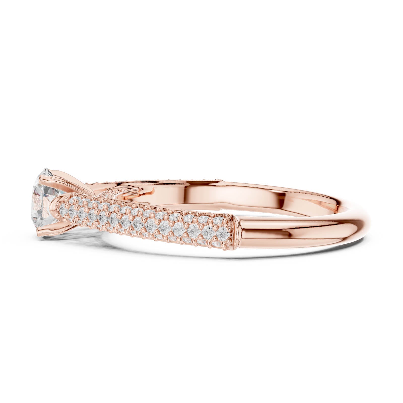 1.07 Ct. Round Diamond Pavé Ring with Tapered Shoulders (LR-0317) 3