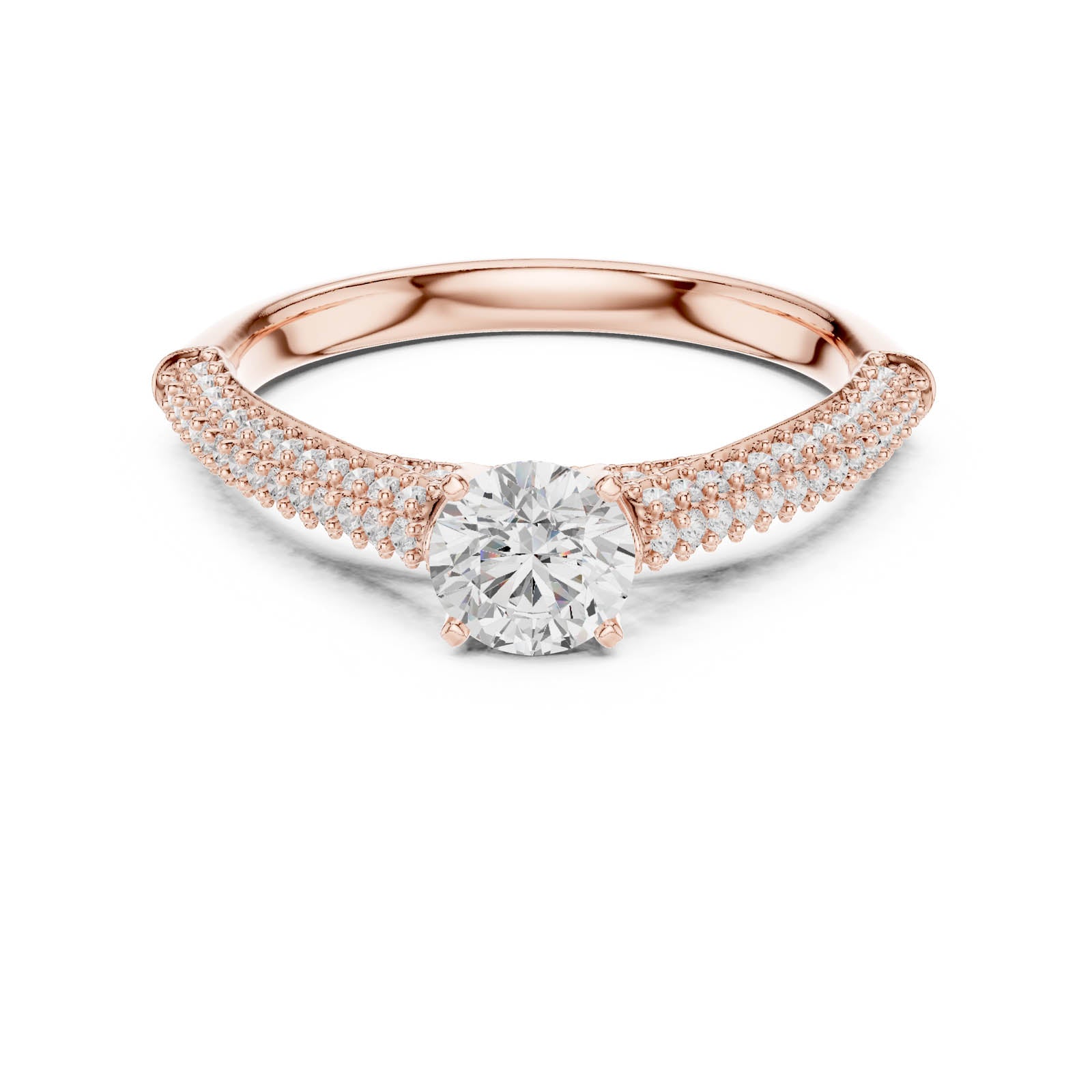 1.07 Ct. Round Diamond Pavé Ring with Tapered Shoulders (LR-0317) 9