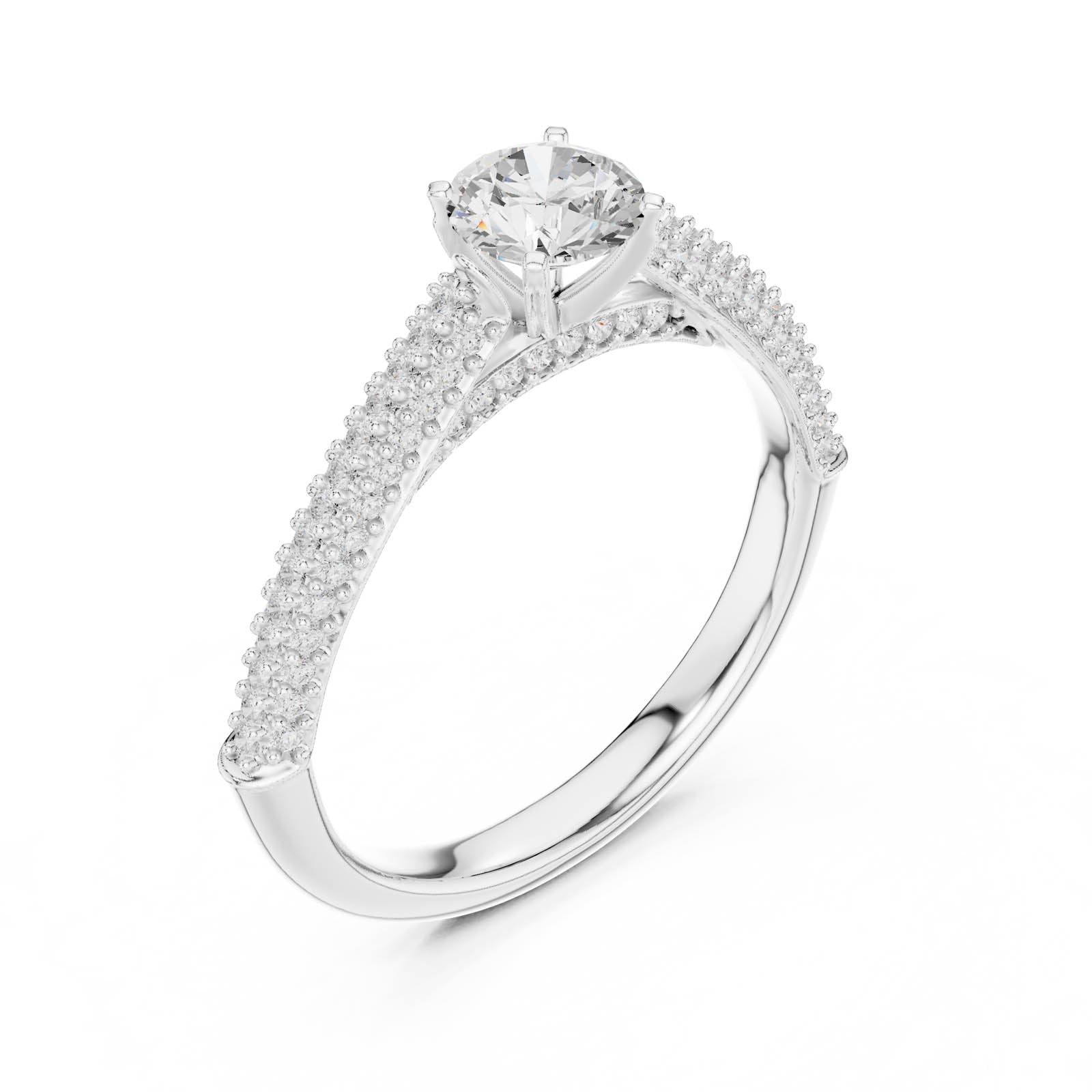 1.07 Ct. Round Diamond Pavé Ring with Tapered Shoulders (LR-0317) 10