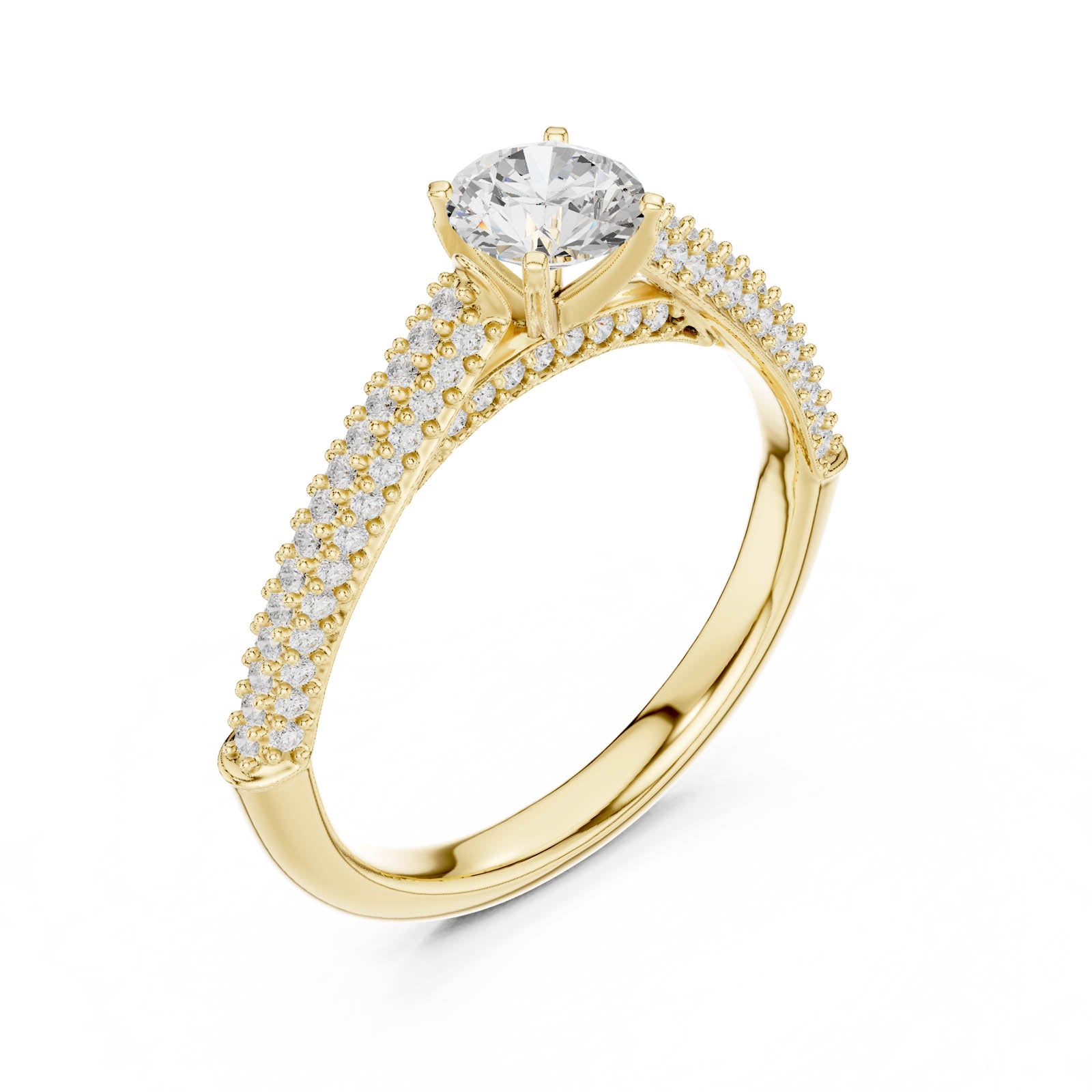 1.07 Ct. Round Diamond Pavé Ring with Tapered Shoulders (LR-0317)