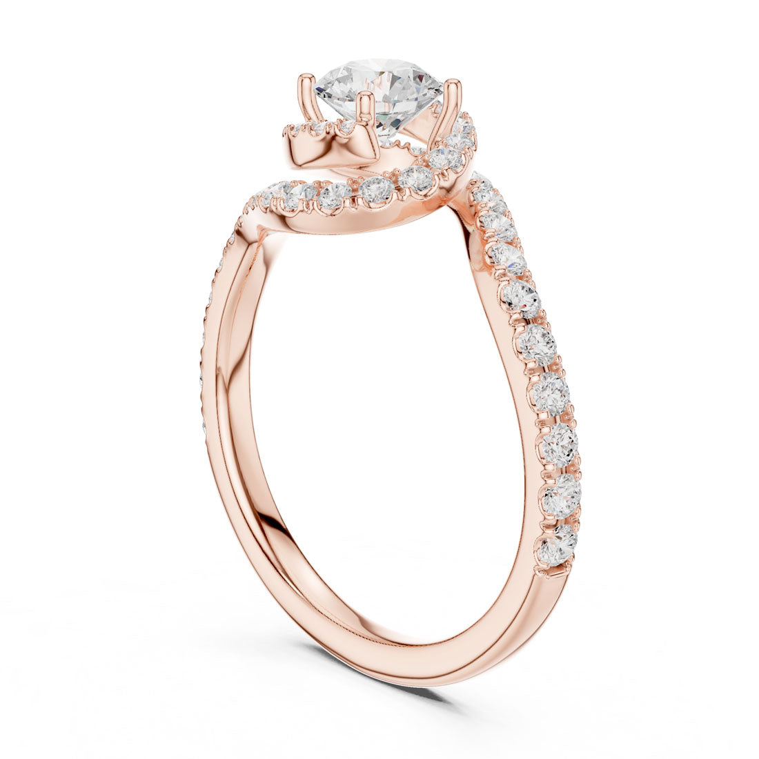 1.20 Ct. Round Diamond Halo Ring with Bypass Pavé Band (LR-0325) 8