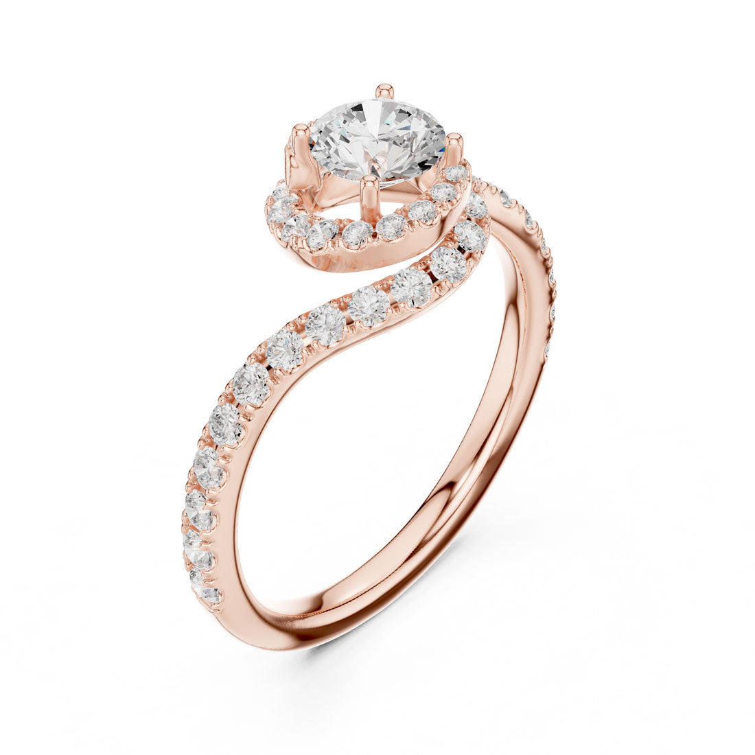 1.20 Ct. Round Diamond Halo Ring with Bypass Pavé Band (LR-0325) 10