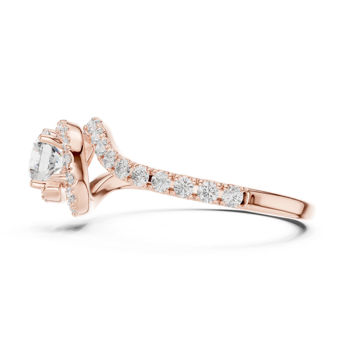 1.20 Ct. Round Diamond Halo Ring with Bypass Pavé Band (LR-0325) 12